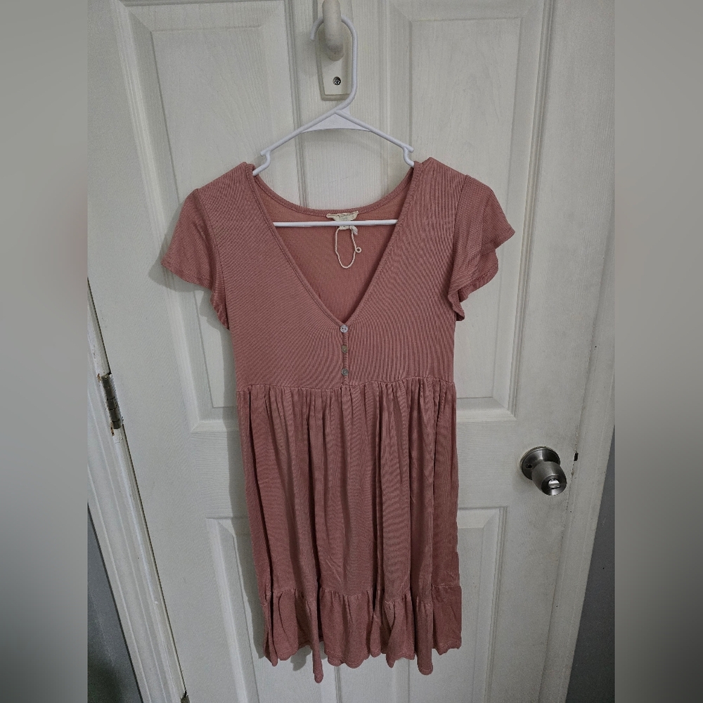 See You Monday Womens V-Neck Ruffle Tiered Dress Mauve Size Small